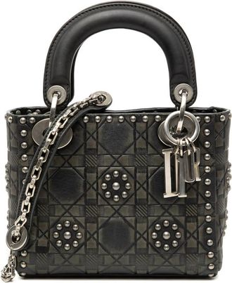 Dior Pre-owned Dior Mini Calfskin Cannage Studded Flower Lady Dior 35-MA-1107