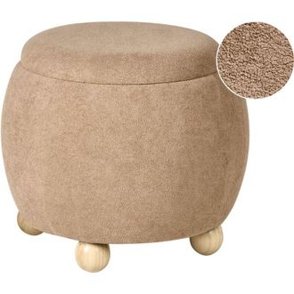 Beliani Pouffe Light Brown Boucle Upholstery with Storage Accessory Living Room Bedroom Teddy ANNABELLA