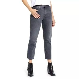Topshop Straight Leg High Waist Raw Hem Cropped Jeans In Grey