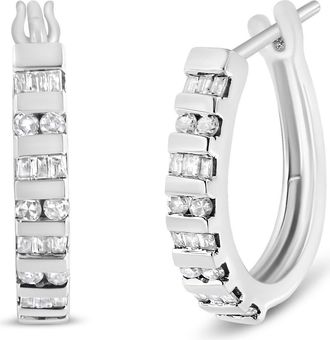 House of Brilliance 10K Gold Round and Baguette-Cut Diamond Hoop Earrings in White Gold at Nordstrom