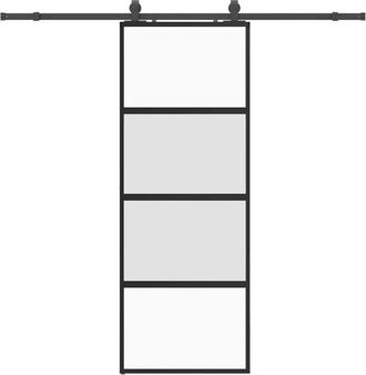vidaXL Vidaxl - Puerta Corredera Con Herrajes Negro 76x205 Cm Vidrio Templado