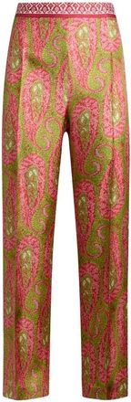Etro Broeken, Dames, Veelkleurig, XS, Polyester, Bootcut broek met geplaatste Paisley Foliage print