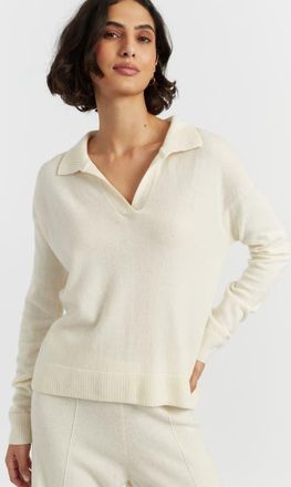 Chinti and Parker Wool Cashmere Blend V Neck Collared Sweater in Cream at Nordstrom, Size X-Small