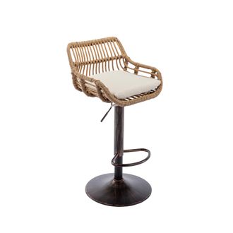 STILVORA Juego De 2 Taburetes De Bar Giratorios Y Ajustables En Altura Con Reposapi&eacute;s, Para Cocina Y Comedor, Lino, Beige