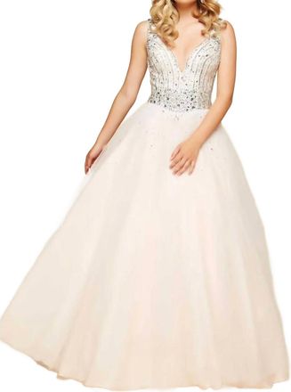 Mac Duggal Modern Ball Gown In Nude/silver