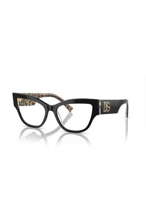 Dolce & Gabbana 53mm Cat Eye optical glasses in Black/Leopard Print at Nordstrom