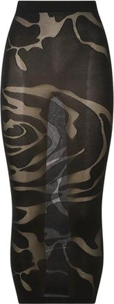Wolford Sheer-matt Rose Patroon Pencil Skirt - Dames - Kokerrokken - Zwart - XS - Wol - Rokken