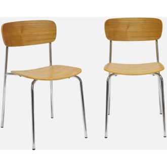 Sweeek Sweeek - Silla Vintage De Metal Y Contrachapado, Set De 2, Toby, Gris Perlado, 43.5x51x77 Cm