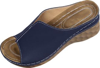 Generic Womens Open Toe Slide Sandals Platform Summer Slippers Casual Comfortable Beach Shoes with Soft Sole Non Slip Rubber Outsole Wedge Heel Shoes with Arc