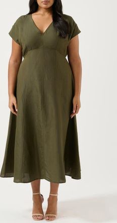 Estelle Aubrey Cutout Linen Blend Midi Dress in Olive at Nordstrom, Size 16W