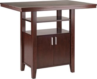 Winsome Albany High Table with Cabinet and Shelf in Walnut Finish