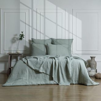 Febronie Juego de cama (50x70) lino lavado verde celad&oacute;n 260x240