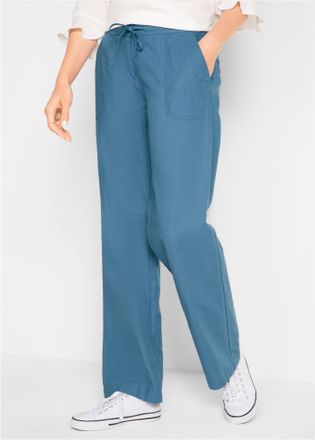 Bonprix Leinenhose BONPRIX, Damen, Gr. 36, N-Gr, blau (jeansblau), Web, Obermaterial: 55% Leinen, 45% Baumwolle, unifarben, loose fit lang, Hosen Leinenhose, 