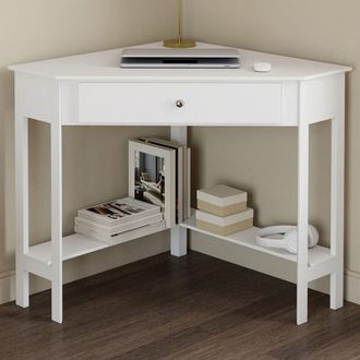 IDMarket REMI escritorio esquinero blanco de ahorro de espacio escritorio de ordenador con almacenamiento y 1 cajón