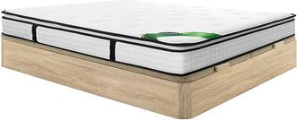Vente-Unique Conjunto 180 x 200 cm somier canap&eacute; natural claro + colch&oacute;n de muelles ensacados 7 zonas, sobrecolch&oacute;n integrado y tejido de bamb&uacute; de 23cm de grosor -