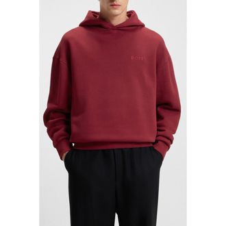 BOSS Stevens Cotton Fleece Pullover Hoodie in Dark Red at Nordstrom, Size Xx-Large