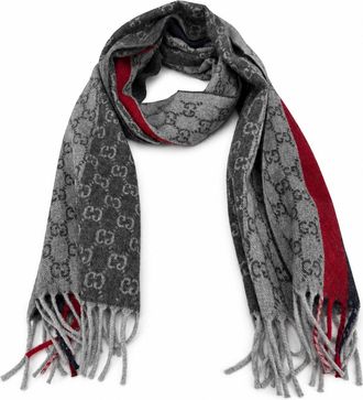 Gucci GG Monogram Cashmere & Wool Scarf - Gray