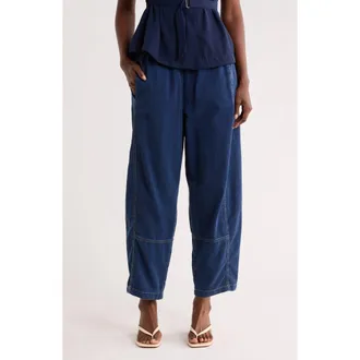 Max Studio Pique Barrel Leg Ankle Pants in Dark Wash at Nordstrom Rack, Size X-Small