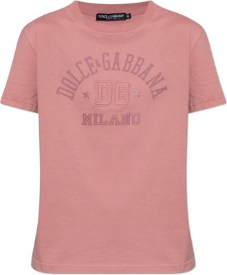 Dolce & Gabbana T-shirt met logo - Dames - T-shirts - Roze - S - Katoen - Tops