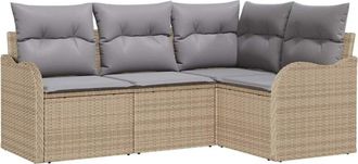 vidaXL Garden Sofa Set with Storage 4 pcs Beige Poly Rattan vidaXL