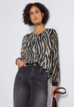 Street One Chiffonbluse STREET ONE, Damen, Gr. 46, deep roast braun, Web, Obermaterial: 100% Polyester. Futter: 100% Modal, animal-print, l&auml;ssig geschnitten h&uuml;ft