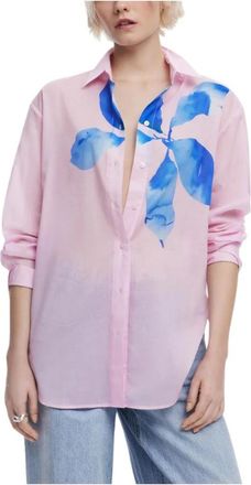 Desigual Oversized bloemenprint shirt - Dames - Overhemden - Roze - M - Katoen - Overhemden