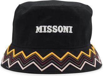 Missoni Zwarte vissershoed met wit geborduurd logo - unisex - Hoeden - Zwart - ONE Size - Katoen - Accessoires