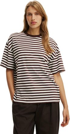 Cotton On Womens Boxy Short Sleeve Tee in Sophie Stripe Dark Oak at Nordstrom, Size Xx-Small