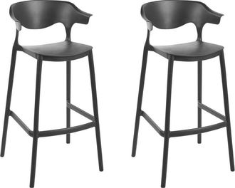 Beliani Beliani - Conjunto De 2 Sillas De Bar Modernas De Pl&aacute;stico Resistentes A La Intemperie Para Uso En Interiores Y Exteriores Negro Gubbio
