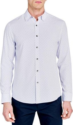 W.R.K Trim Fit Abstract Square Print Performance Button-Up Shirt in Blue at Nordstrom, Size X-Large