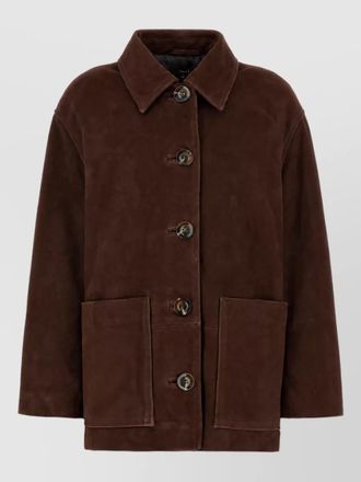 SOEUR suede oversized single breasted coat