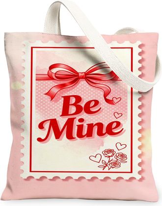 Generic ValentineS Day Floral Canvas Tote Bags, Heart Pattern Reusable Grocery Bags, Lightweight Washable Shoulder Strap Canvas Fo, Peach, 13x15 Inch