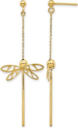 Diamond2Deal 14K Yellow Gold Dragonfly Drop Dangle Earrings