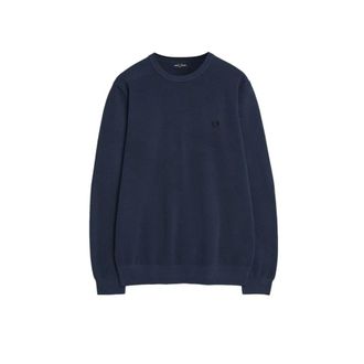 Fred Perry Round-neck Knitwear, male, Blue, Size: XS Pique Stitch Jumper