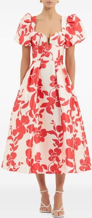 Rebecca Vallance Mayari midi-jurk met pofmouwen en bloemen - Beige