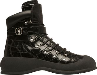 Bally Clyff 6304656 Mens Black Crocodile Embossed Leather Boots