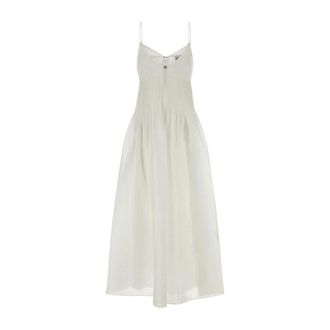 Tory Burch Tory Burch, Maxi Dresses, female, White, Size: S Linen and Silk Maxi Dress