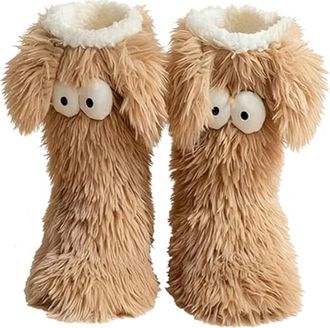 Generic Cozy Socks, Womens Winter Warm Fuzzy Non-Slip Slipper Socks with Cute Big Eyes, Winter Home Socks (Beown)