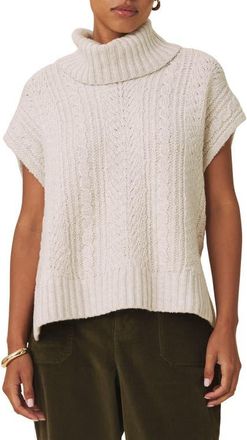 Splendid Rosalina Cable Stitch Short Sleeve Turtleneck Sweater in White Oat Heather at Nordstrom, Size X-Large