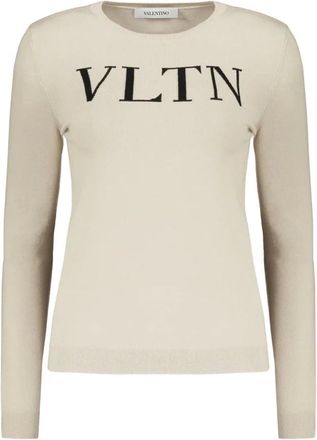 Valentino Round-neck Knitwear, female, Beige, Size: S Logo Sweater