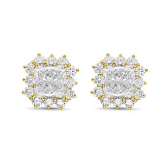 Diana M. Jewels 14kt yellow gold 12cts lab grown Radiant Cut Diamond Halo Earrings