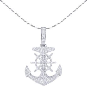 Jewelco London Silver Round CZ Pirate Ship Wheel Anchor Charm Pendant.5oz - APD176