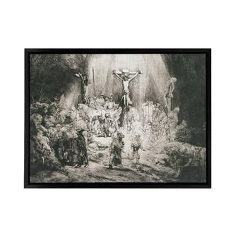 Artery8 Rembrandt The Three Crosses Framed Canvas Wall Art Print in Grey | Size: W24 x H32