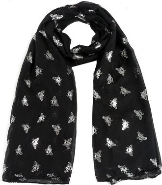 World of Shawls Ladies Girls Womens Glitter Bumble Bees Scarves Wraps Shawl Soft Scarf (Black)