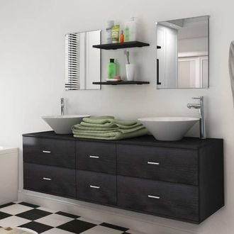 Berkfield Home Seven Piece Bathroom Furniture & Basin Set Black