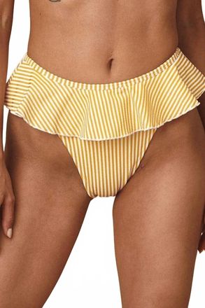 Montce Swim Tamarindo Ruffle Bikini Bottom In Canary Stripe