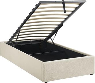 Sweeek Cama con somier abatible, acabado borreguito, blanco