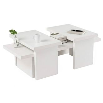 Dmora Dmora - Mesa De Caf&eacute; Amarantha, Mesa De Centro Baja, Revistero Para Sof&aacute;, Estante De La Sala De Estar, 110x45 H42 Cm, Blanco