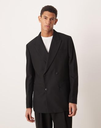 Mango Giacca oversize doppiopetto nera-Nero