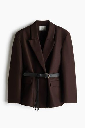 H&M Belted Blazer in Dark Brown at Nordstrom, Size X-Small